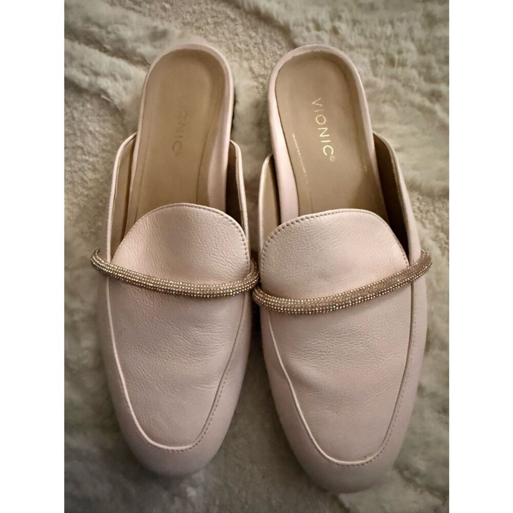 Vionic Women's Blush Pink Slip-On Mules with Gold Beaded Accent